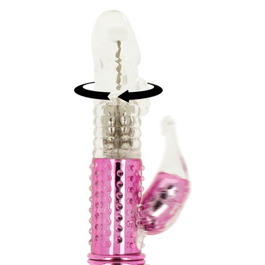 Vibratore Rabbit Ohmama con 7 funzioni programmabili in silicone rosa e bianco